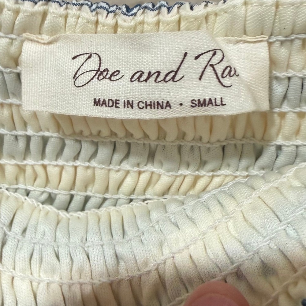 Doe and Rae Navy White Striped Smocked Wide Leg Jumpsuit Small Front Tie Cropped - Picture 3 of 4